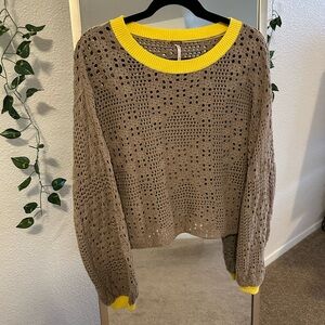 Free People Brown Sweater with Yellow Trim